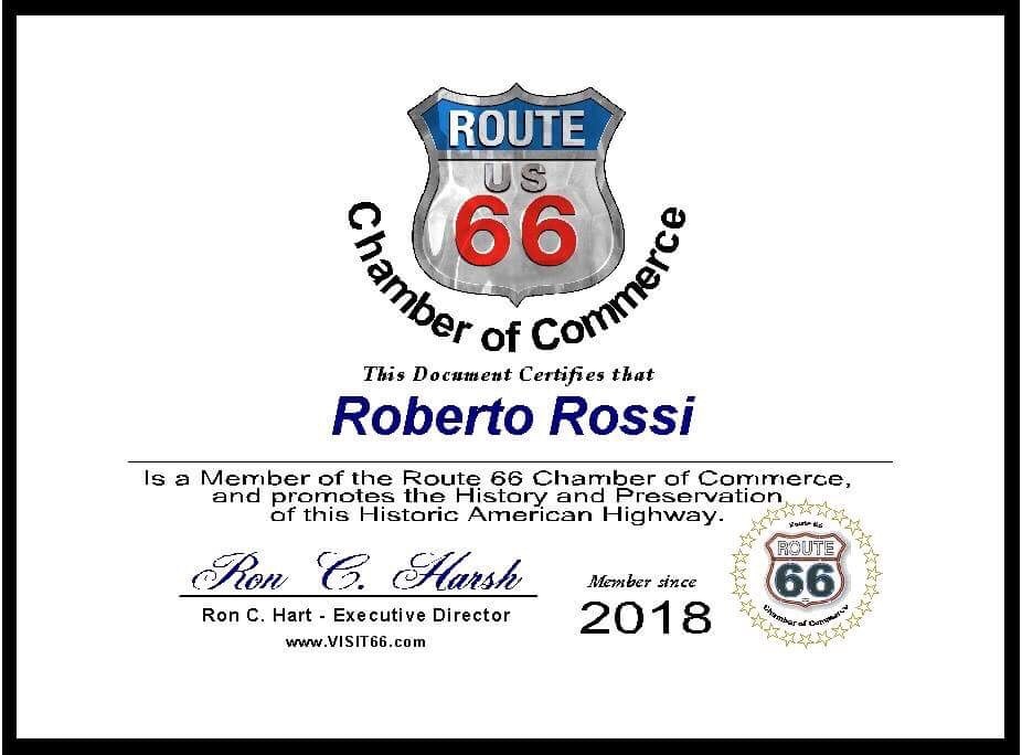 Certificato Chamber of Commerce Route 66